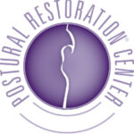 Logo for postural restoration center in Zeeland, Michigan. A purple circle with a white line through the center and the words Postural Restoration Center encircling it.
